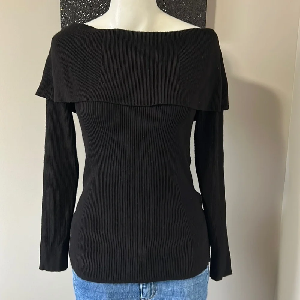 White House Black Market Bow Back Sweater Black Long Sleeve Keyhole Sz S - Picture 4 of 12